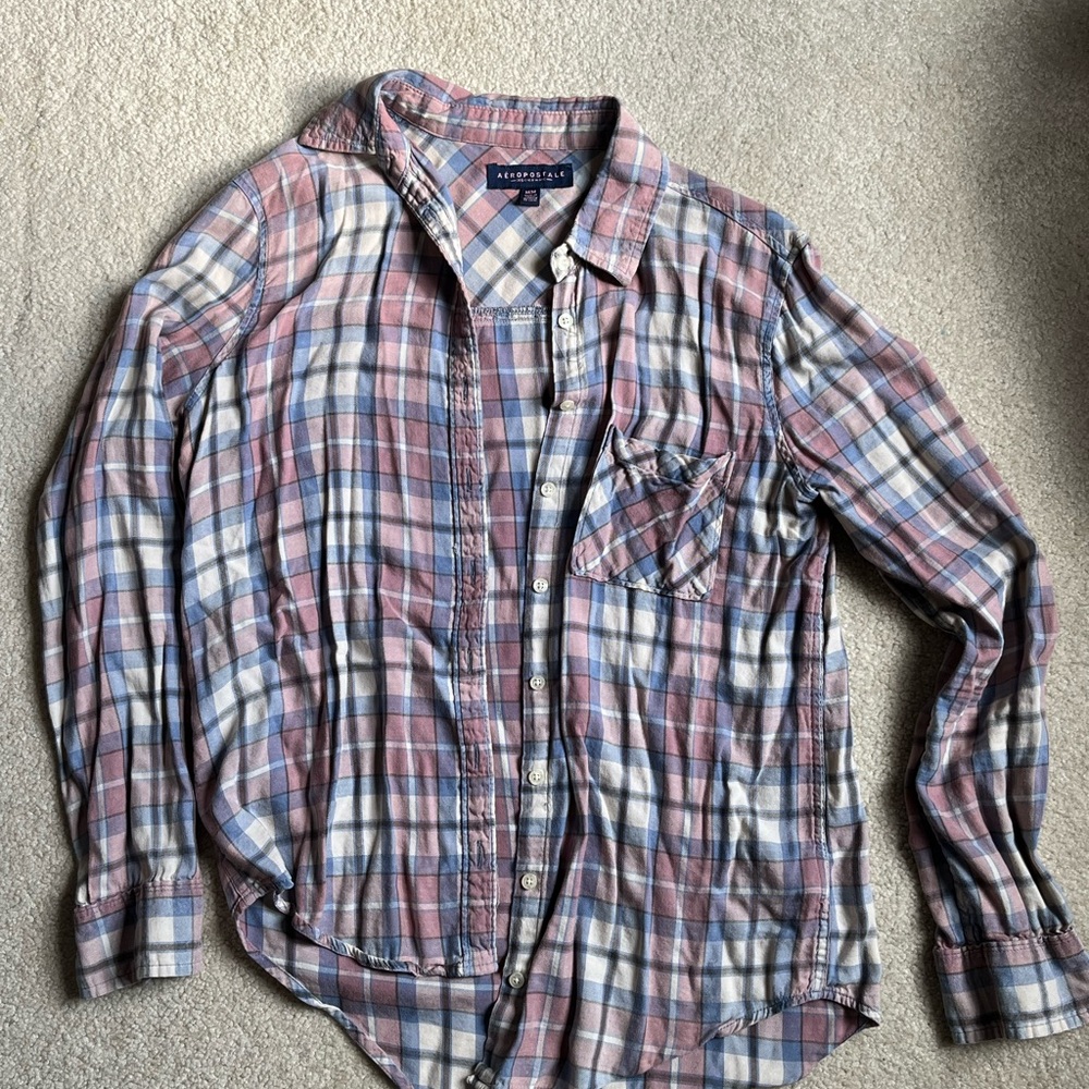 Pink and Blue Plaid Button-Up Soft Flannel